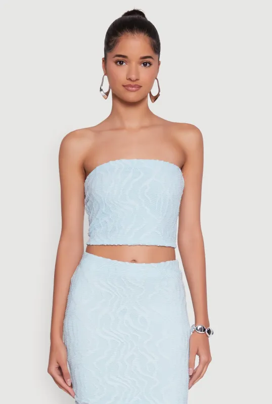 Haute Monde Patterned Mesh Cropped Tube Top sold by Rainbow