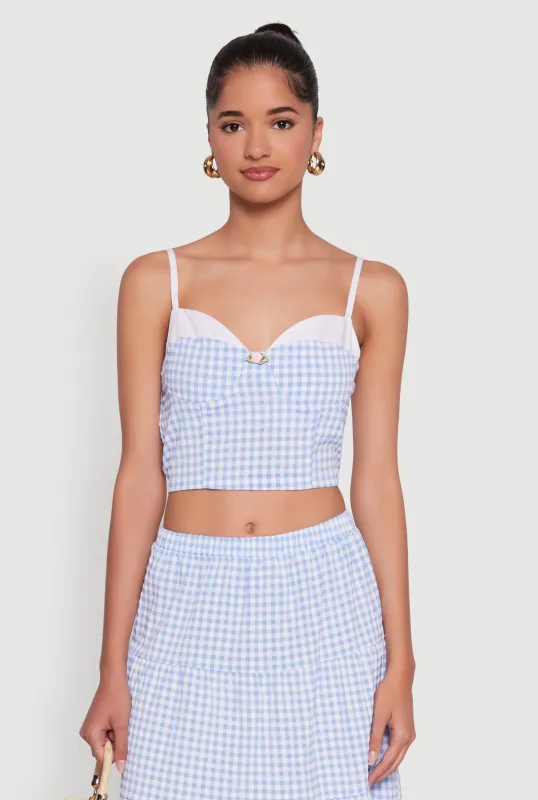 Gingham Smocked Back Bustier Top sold by Rainbow