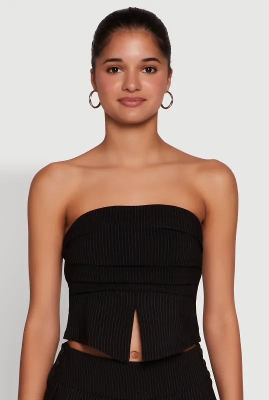 Haute Monde Trendy Pinstripe Strapless Crop Top sold by Rainbow
