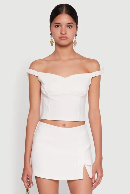 Iris Bow Detail Cropped Off The Shoulder Bustier Top sold by Rainbow