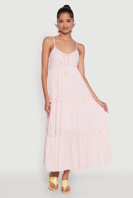 Haute Monde Crochet Detail Tiered Sundress sold by Rainbow