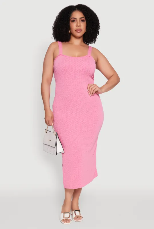 Plus Size Textured Knit Side Slit Midi Dress sold by Rainbow