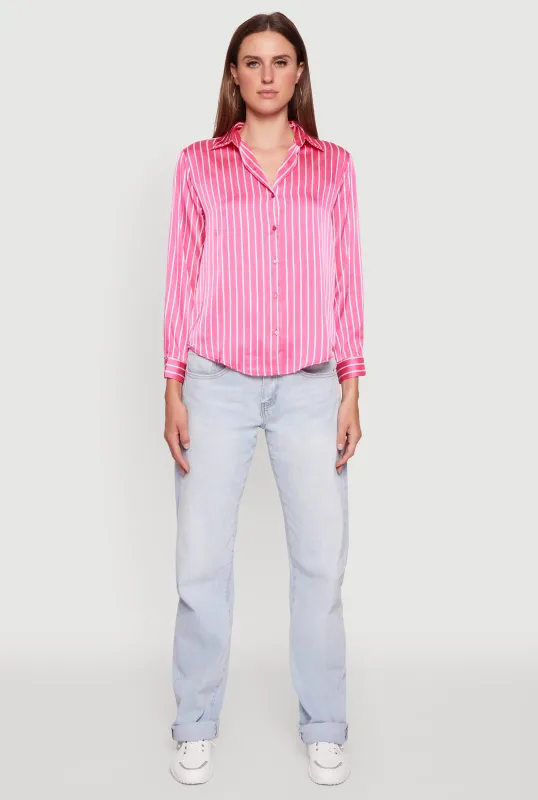 Trendy Satin Striped Long Sleeve Shirt sold by Rainbow