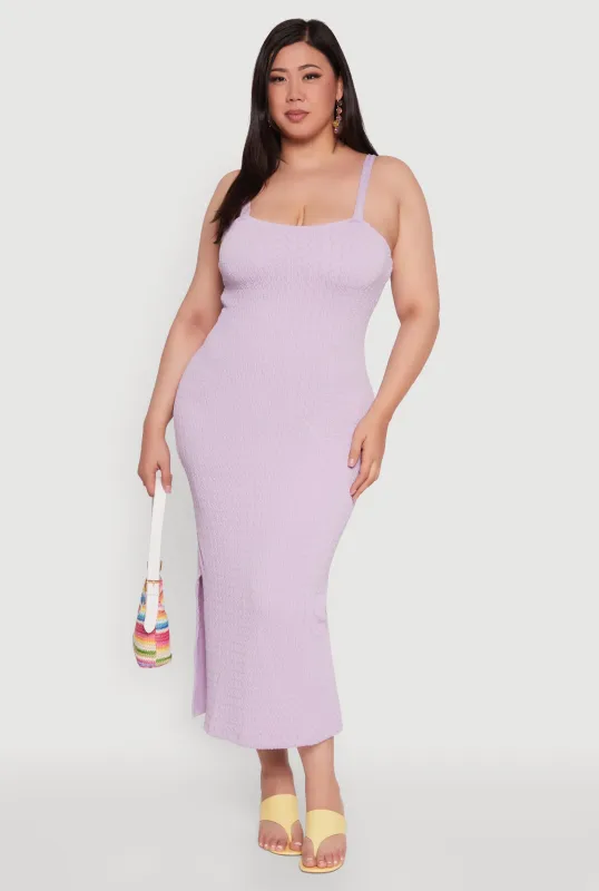 Plus Size Textured Knit Side Slit Midi Dress sold by Rainbow