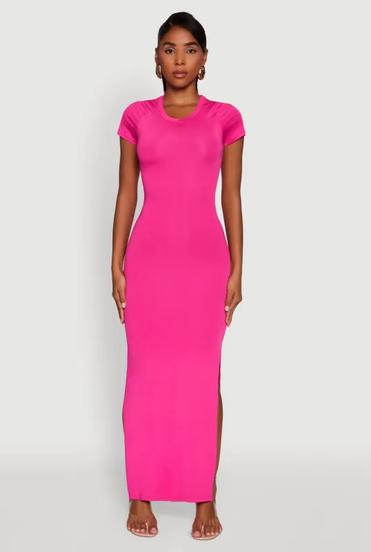 Daisy Crew Neck Side Slit T Shirt Dress sold by Rainbow