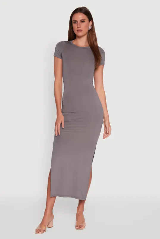 Daisy Crew Neck Side Slit T Shirt Dress sold by Rainbow