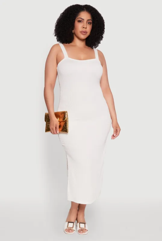 Plus Size Textured Knit Side Slit Midi Dress sold by Rainbow