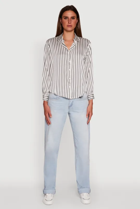 Trendy Satin Striped Long Sleeve Shirt sold by Rainbow