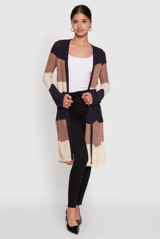 Trendy Crochet Color Block Long Sleeve Duster sold by Rainbow