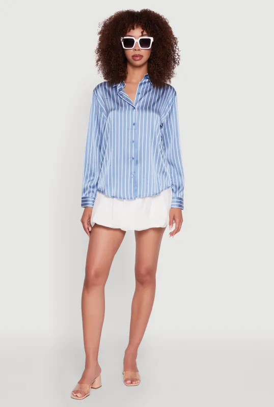 Trendy Satin Striped Long Sleeve Shirt sold by Rainbow