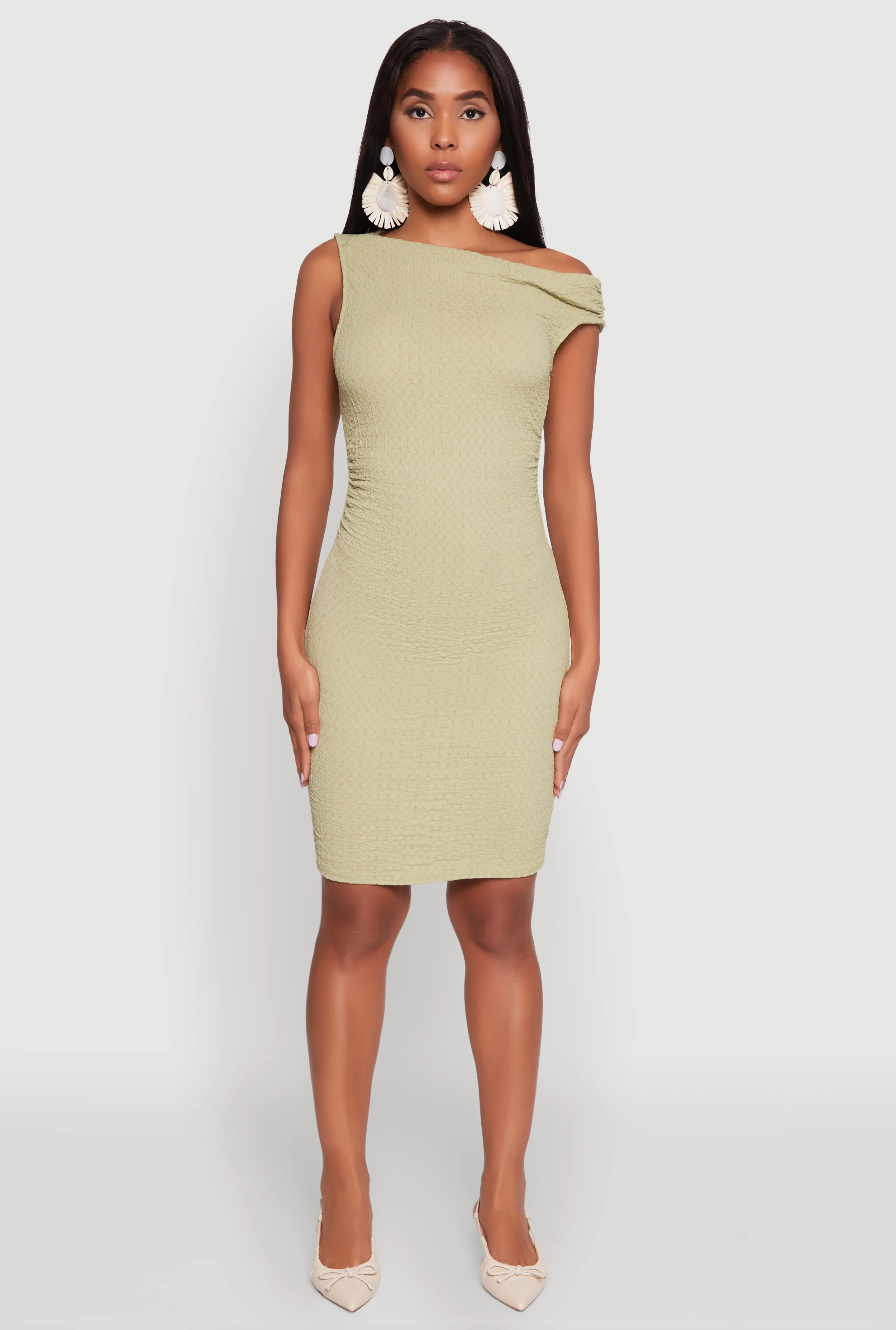 Textured Knit One Shoulder Bodycon Dress sold by Rainbow product image thumbnail 2