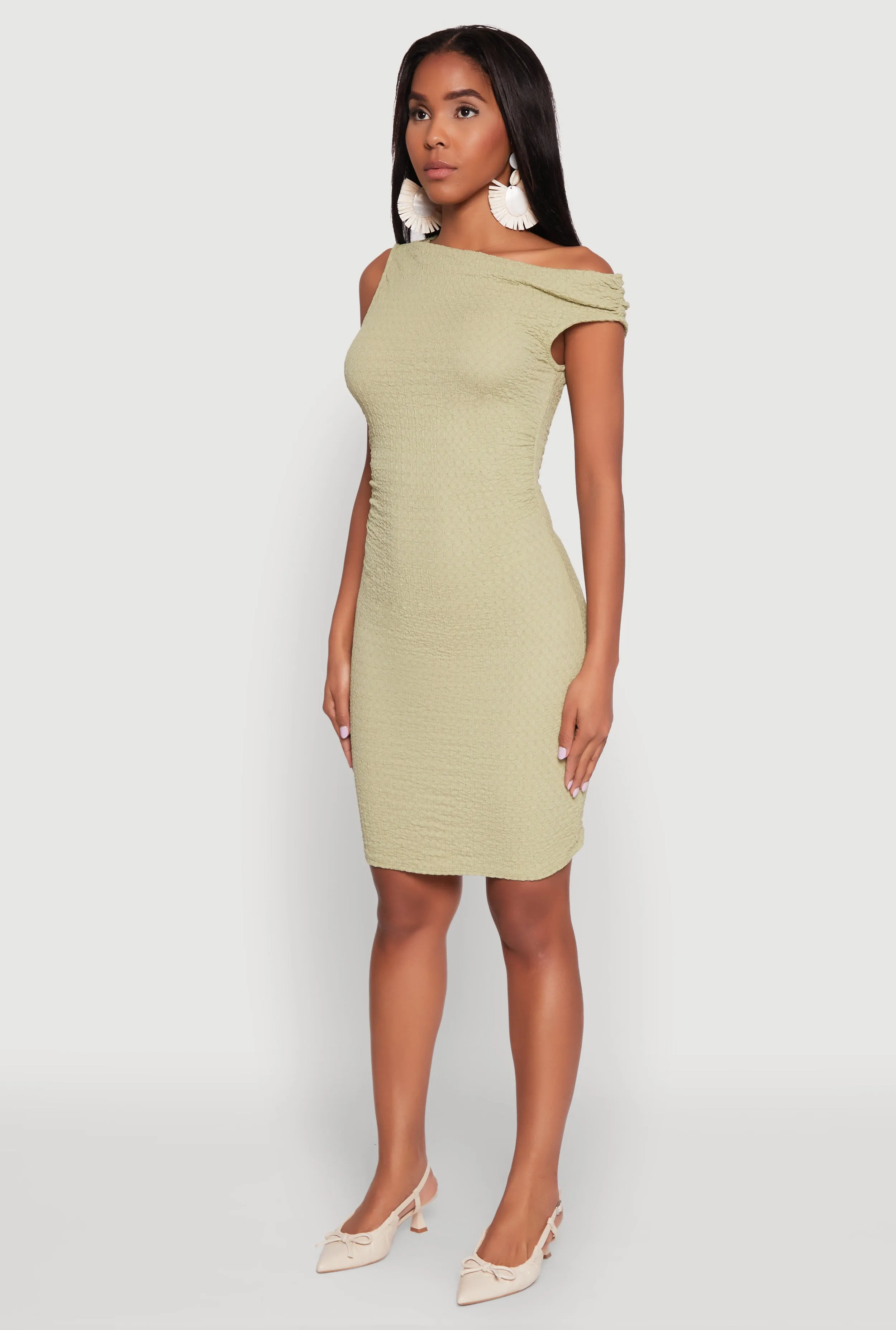 Textured Knit One Shoulder Bodycon Dress sold by Rainbow product image thumbnail 3