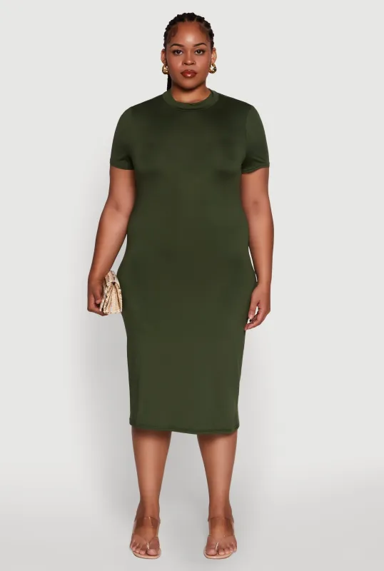 Plus Size Daisy T Shirt Dress with Mock Neck and Short Sleeves sold by Rainbow