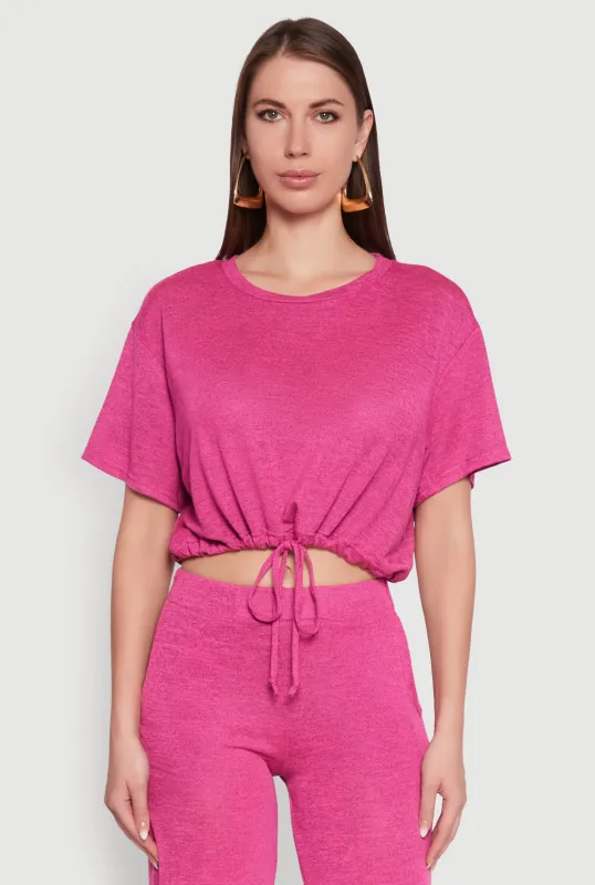 Daisy Drawstring Hem Crew Neck Cropped Tee sold by Rainbow