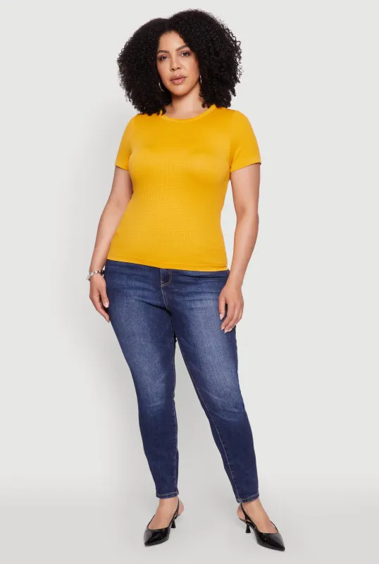 Plus Size Seamless Textured Knit Crew Neck T-Shirt sold by Rainbow
