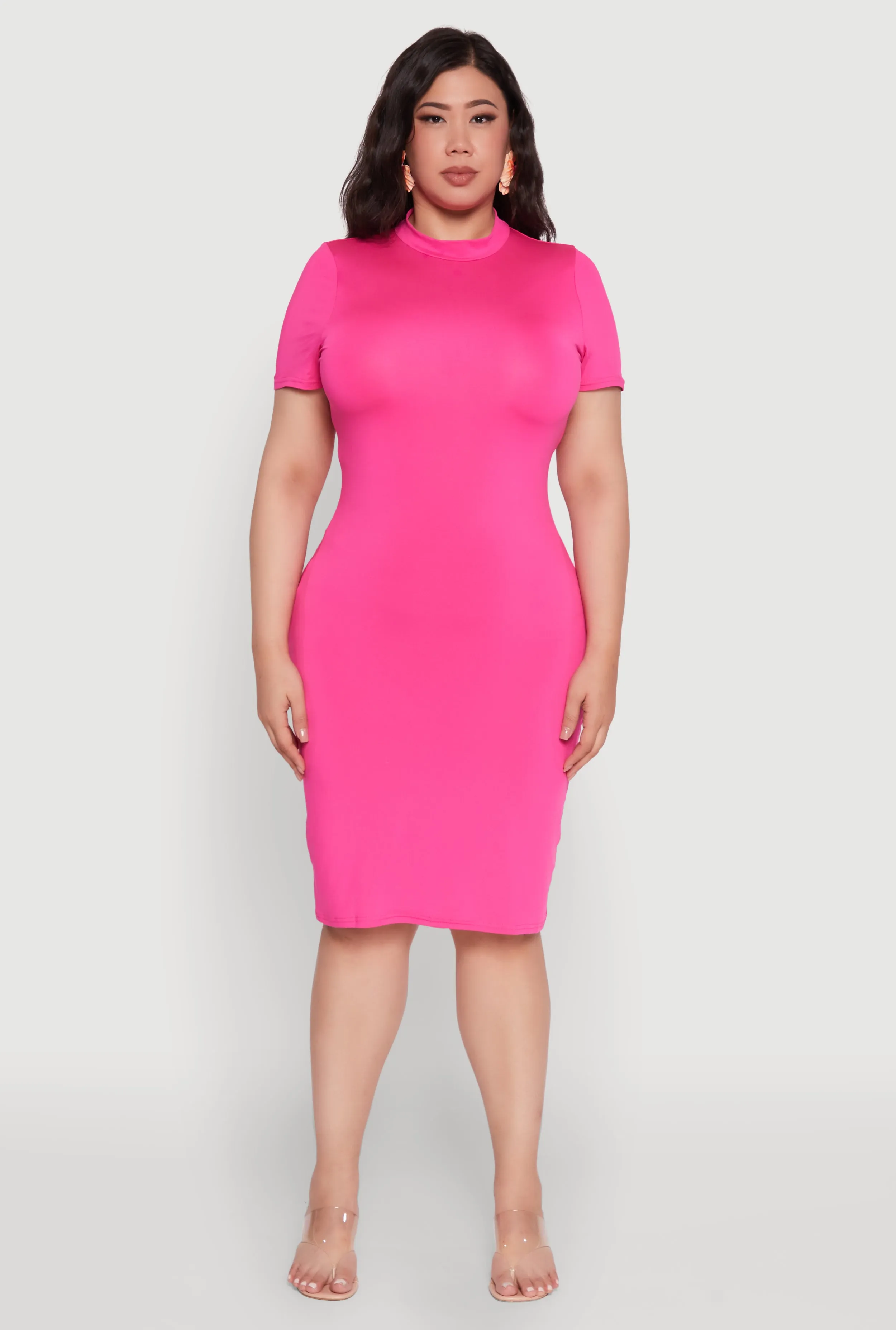 Plus Size Daisy T Shirt Dress with Mock Neck and Short Sleeves sold by Rainbow product image thumbnail 2