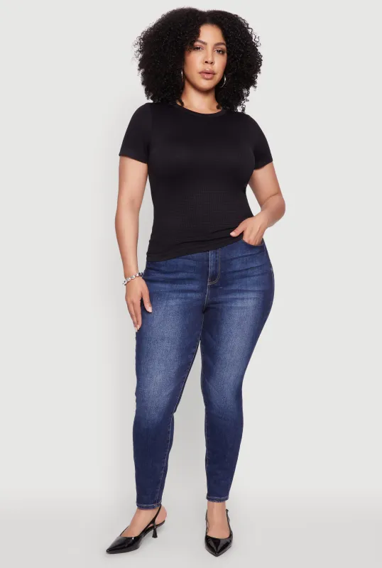 Plus Size Seamless Textured Knit Crew Neck T-Shirt sold by Rainbow