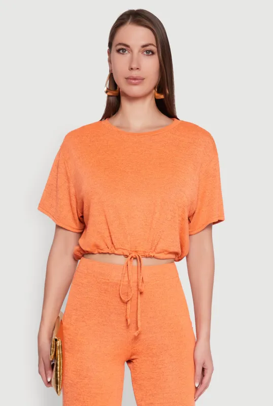 Daisy Drawstring Hem Crew Neck Cropped Tee sold by Rainbow