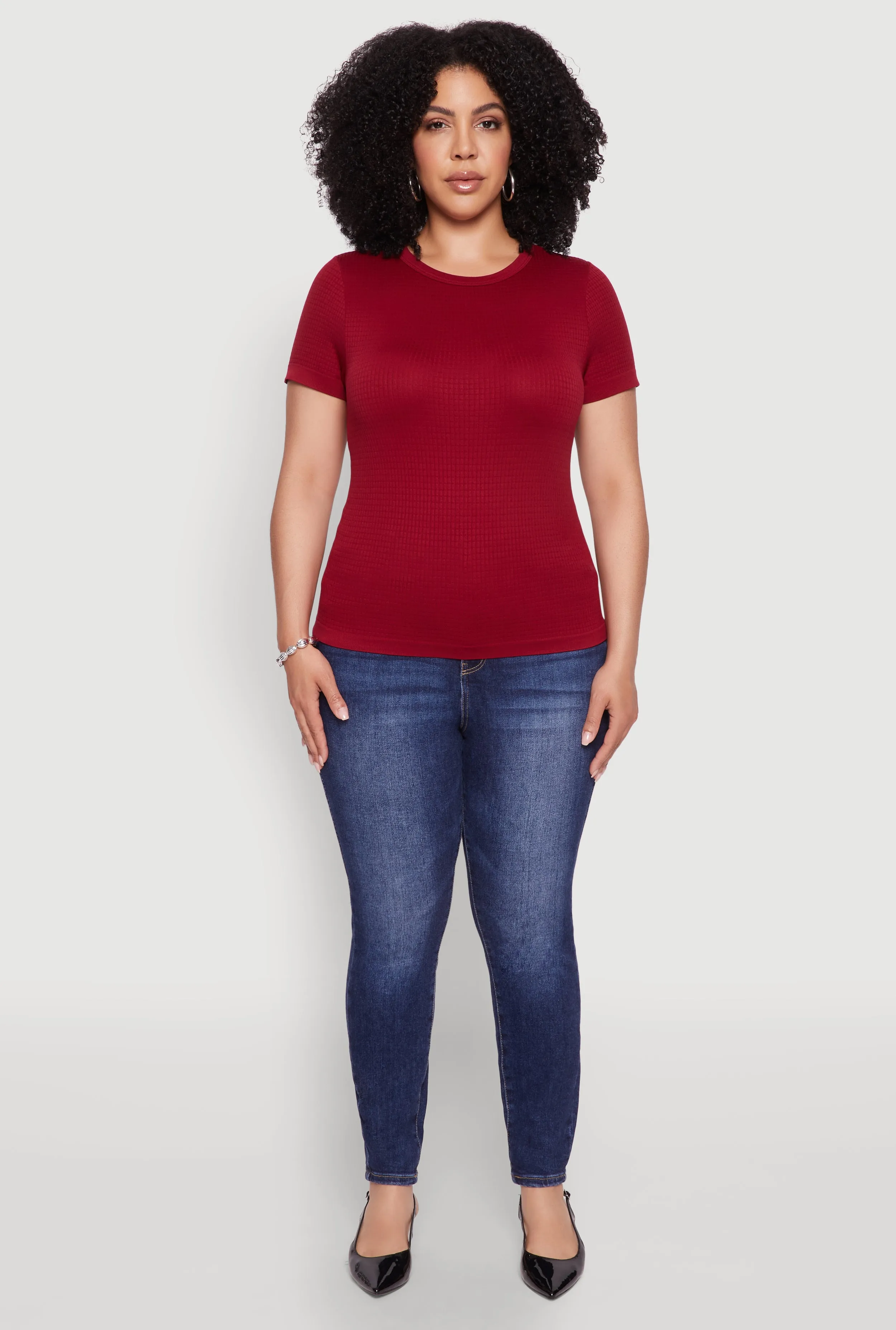 Plus Size Seamless Textured Knit Crew Neck T-Shirt sold by Rainbow product image thumbnail 3