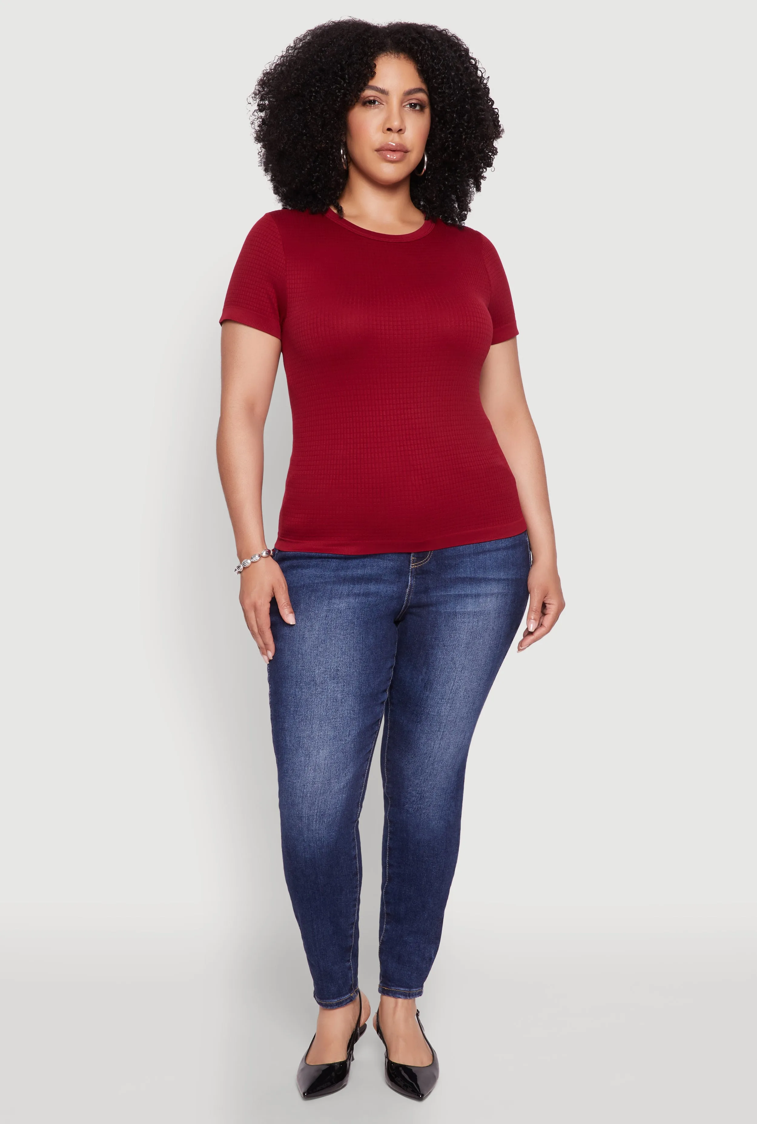 Plus Size Seamless Textured Knit Crew Neck T-Shirt sold by Rainbow
