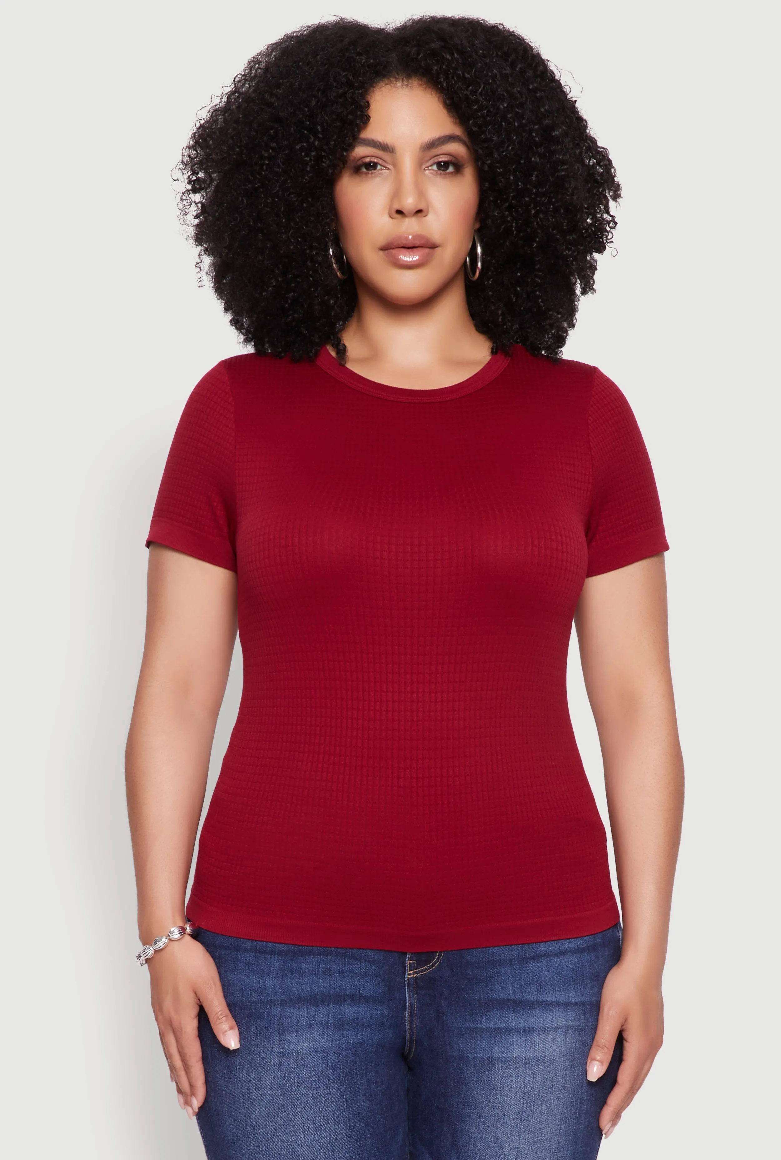 Plus Size Seamless Textured Knit Crew Neck T-Shirt sold by Rainbow product image thumbnail 2