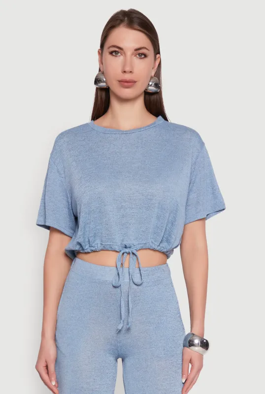 Daisy Drawstring Hem Crew Neck Cropped Tee sold by Rainbow
