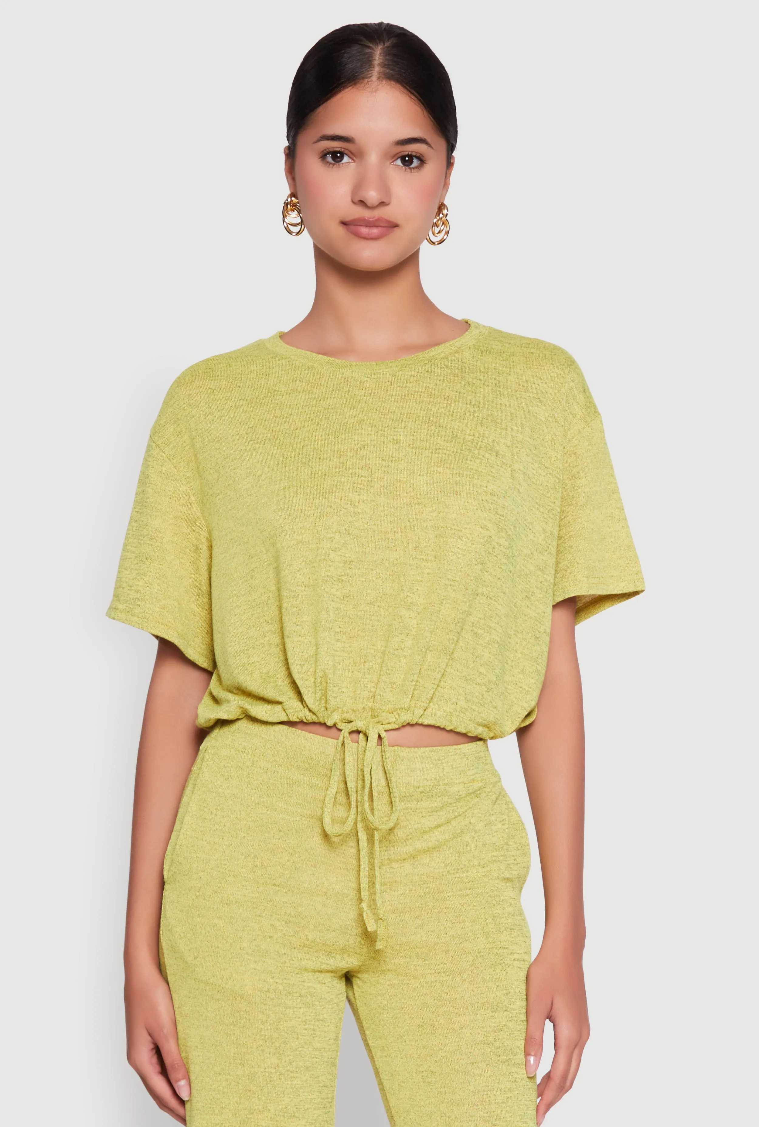 Daisy Drawstring Hem Crew Neck Cropped Tee sold by Rainbow