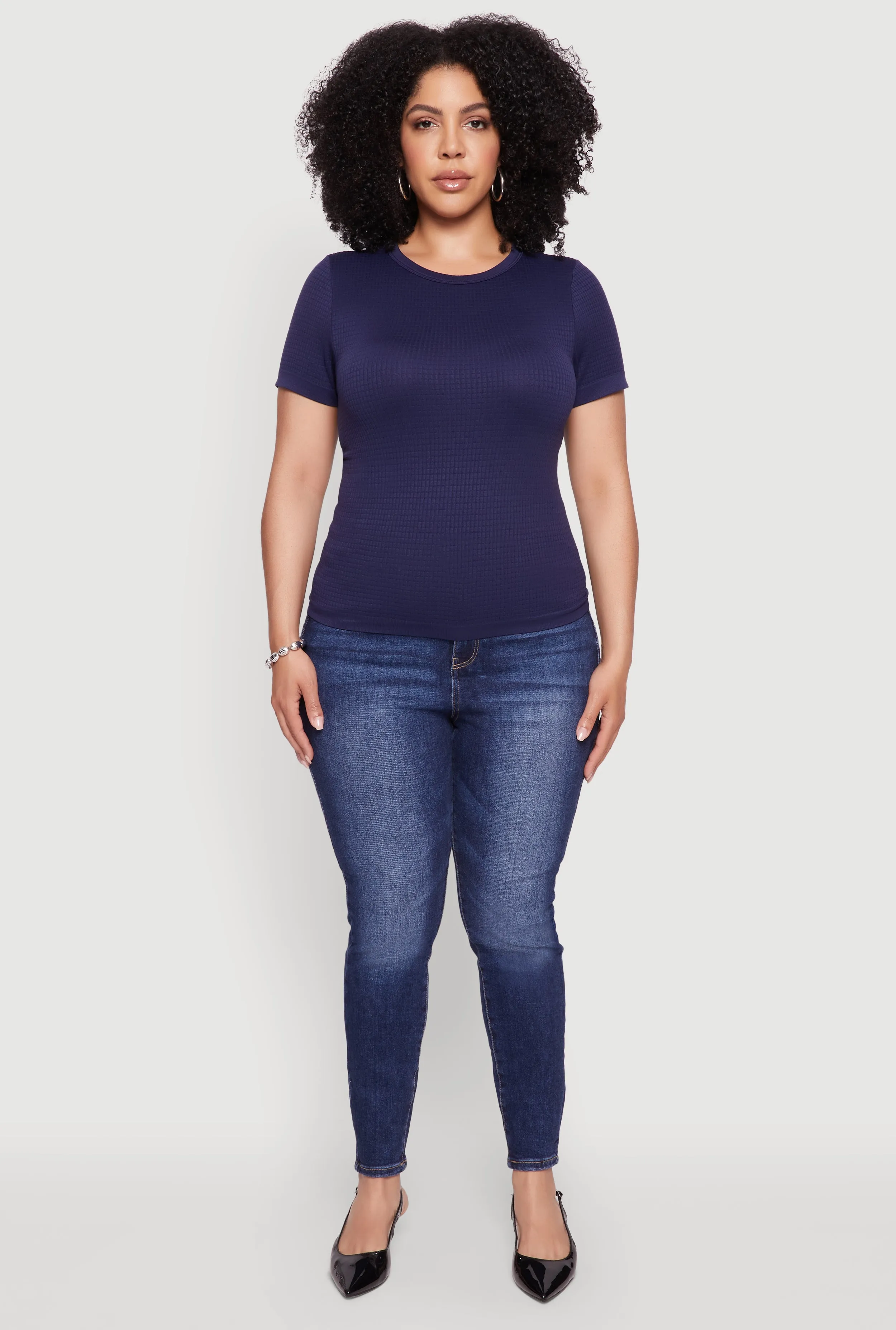 Plus Size Seamless Textured Knit Crew Neck T-Shirt sold by Rainbow