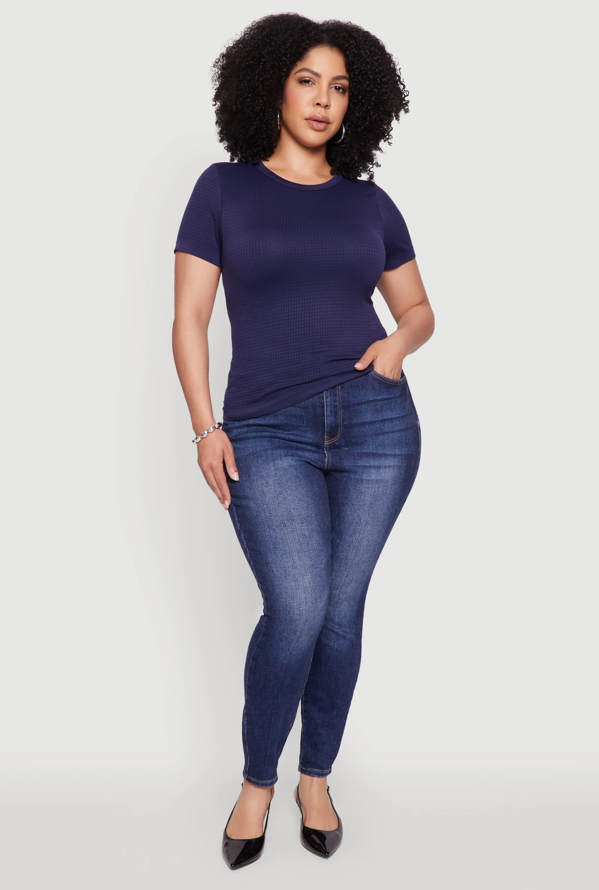 Plus Size Seamless Textured Knit Crew Neck T-Shirt sold by Rainbow product image thumbnail 3