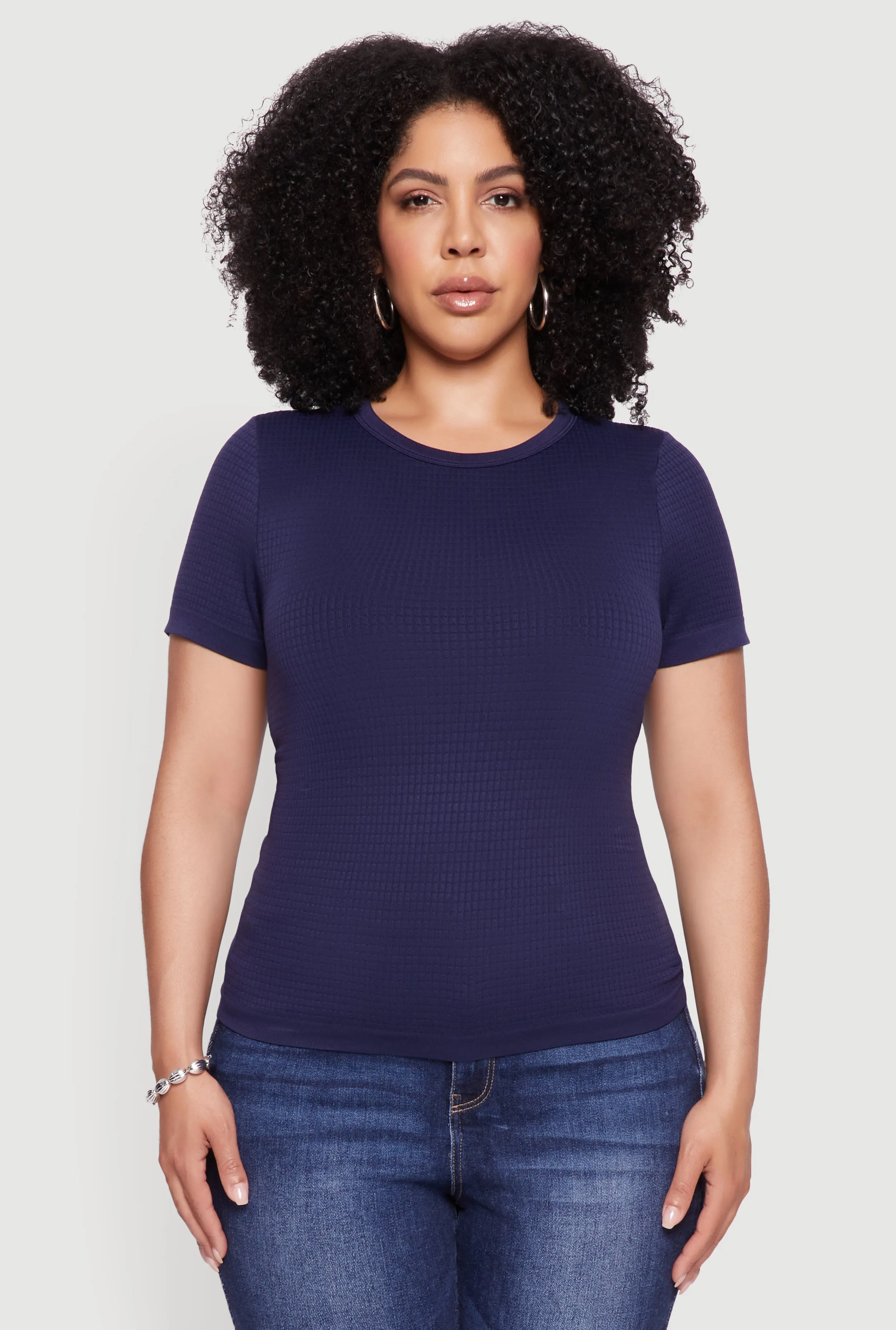 Plus Size Seamless Textured Knit Crew Neck T-Shirt sold by Rainbow product image thumbnail 2