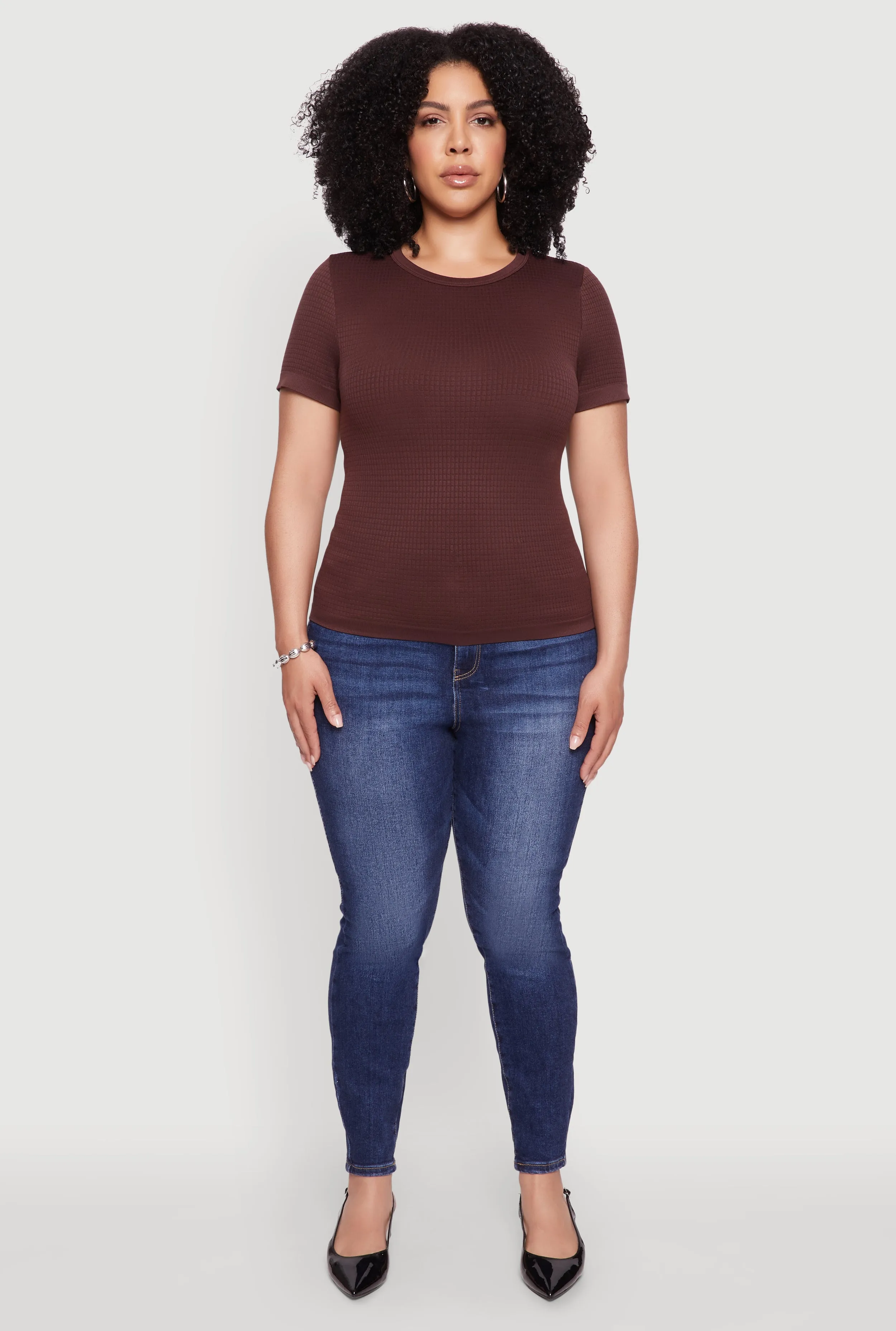 Plus Size Seamless Textured Knit Crew Neck T-Shirt sold by Rainbow