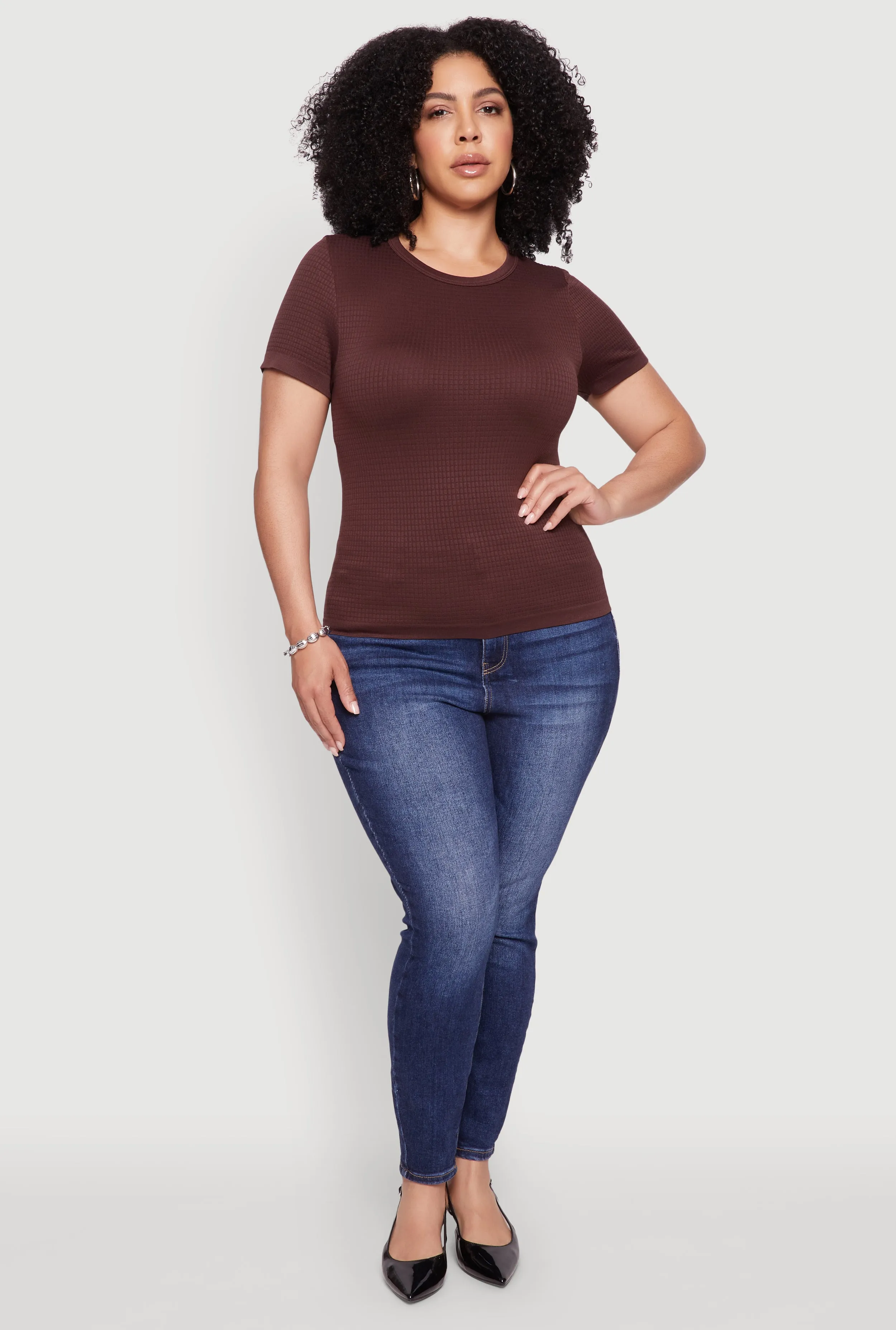 Plus Size Seamless Textured Knit Crew Neck T-Shirt sold by Rainbow product image thumbnail 3