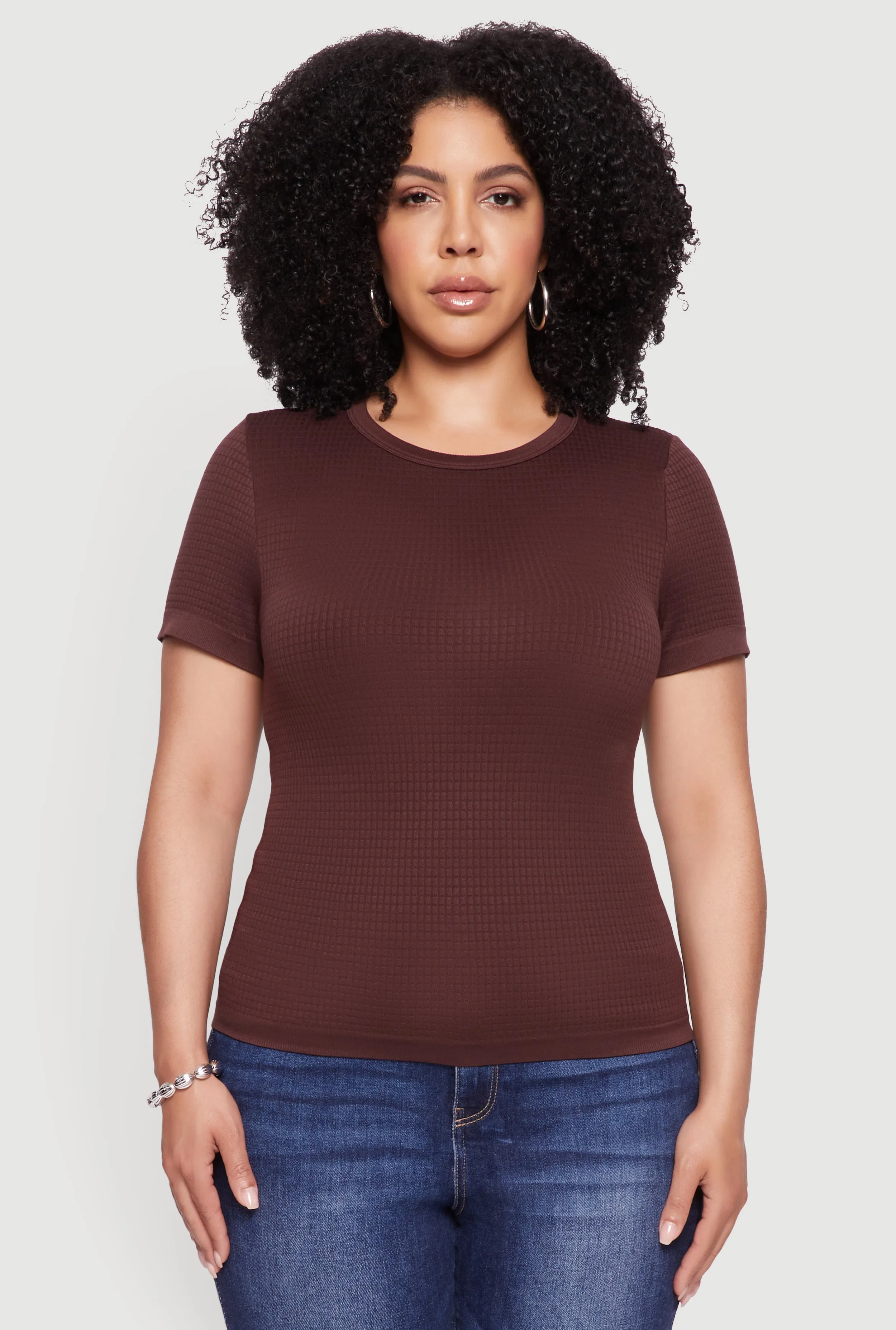 Plus Size Seamless Textured Knit Crew Neck T-Shirt sold by Rainbow product image thumbnail 2