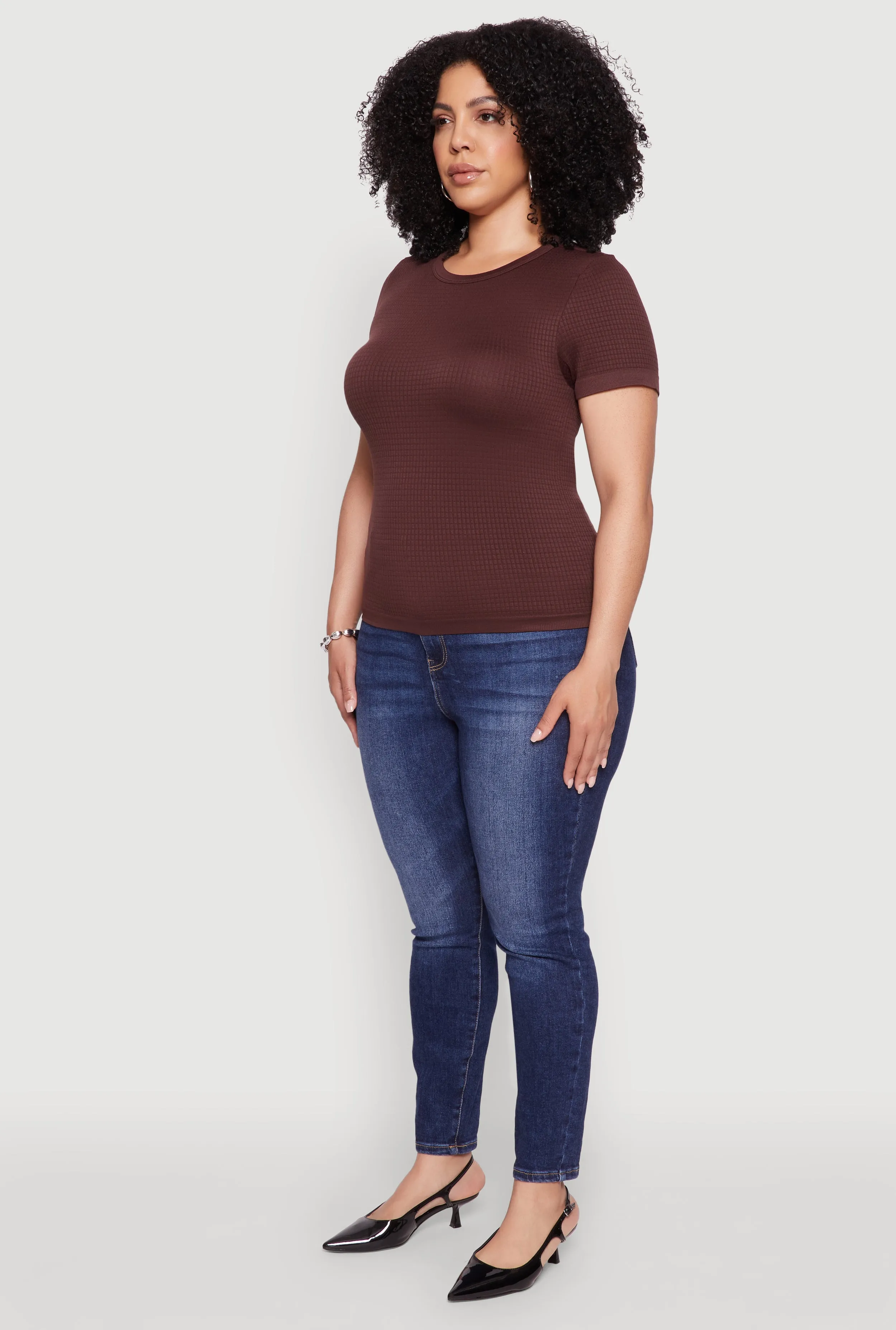 Plus Size Seamless Textured Knit Crew Neck T-Shirt sold by Rainbow product image thumbnail 5