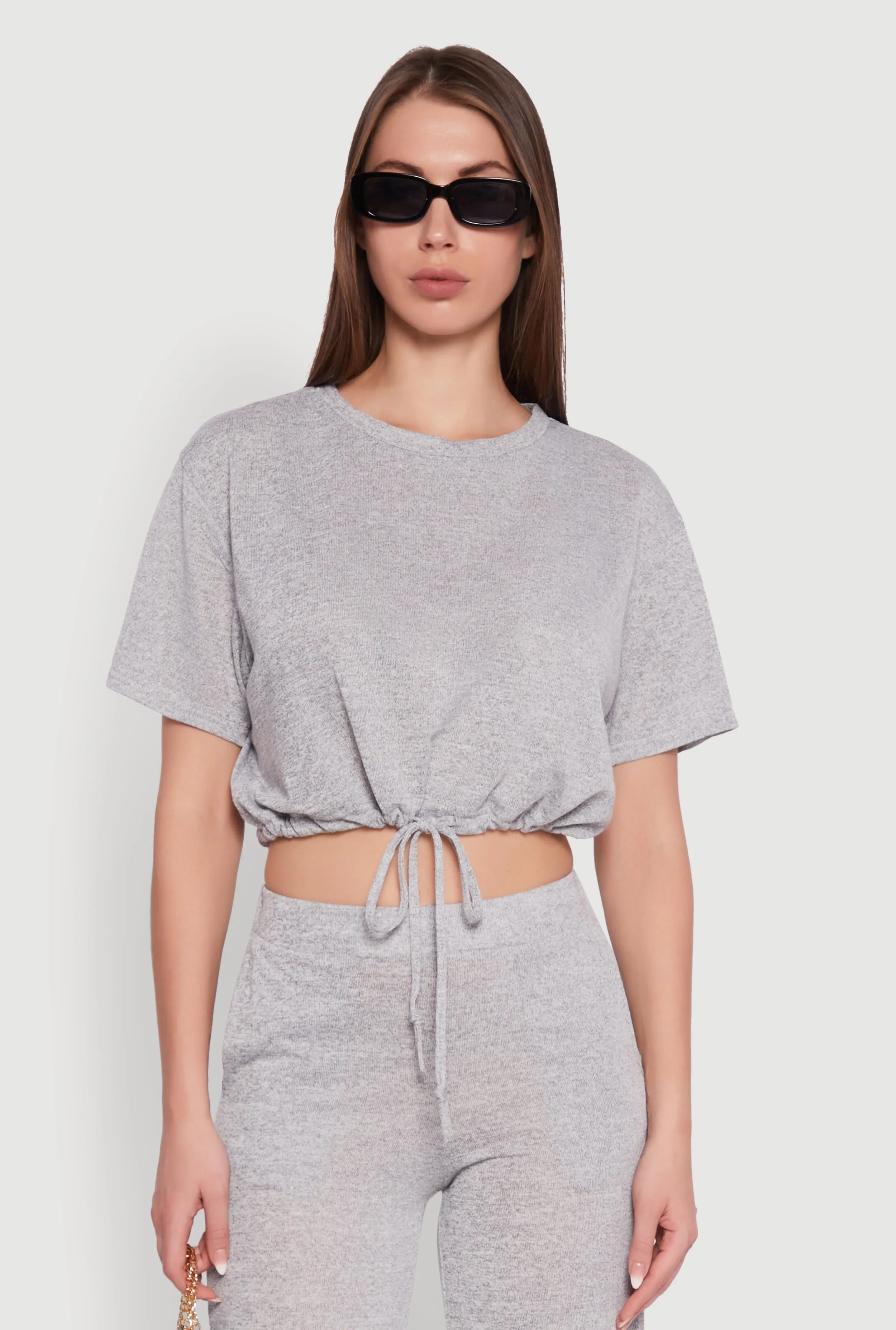 Daisy Drawstring Hem Crew Neck Cropped Tee sold by Rainbow