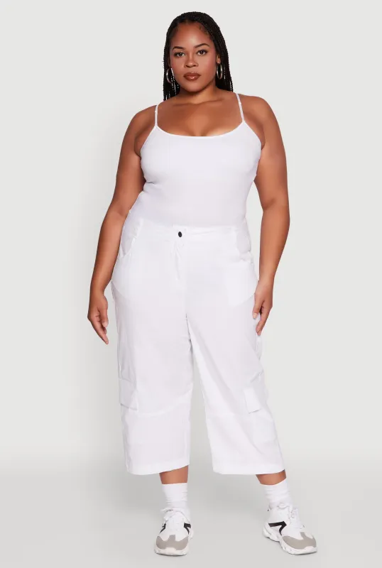 Plus Size Poplin High Waisted Cargo Capris sold by Rainbow