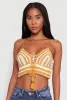 Trendy Crochet Striped Sleeveless Crop Top with Tassel Tie Front sold by Rainbow