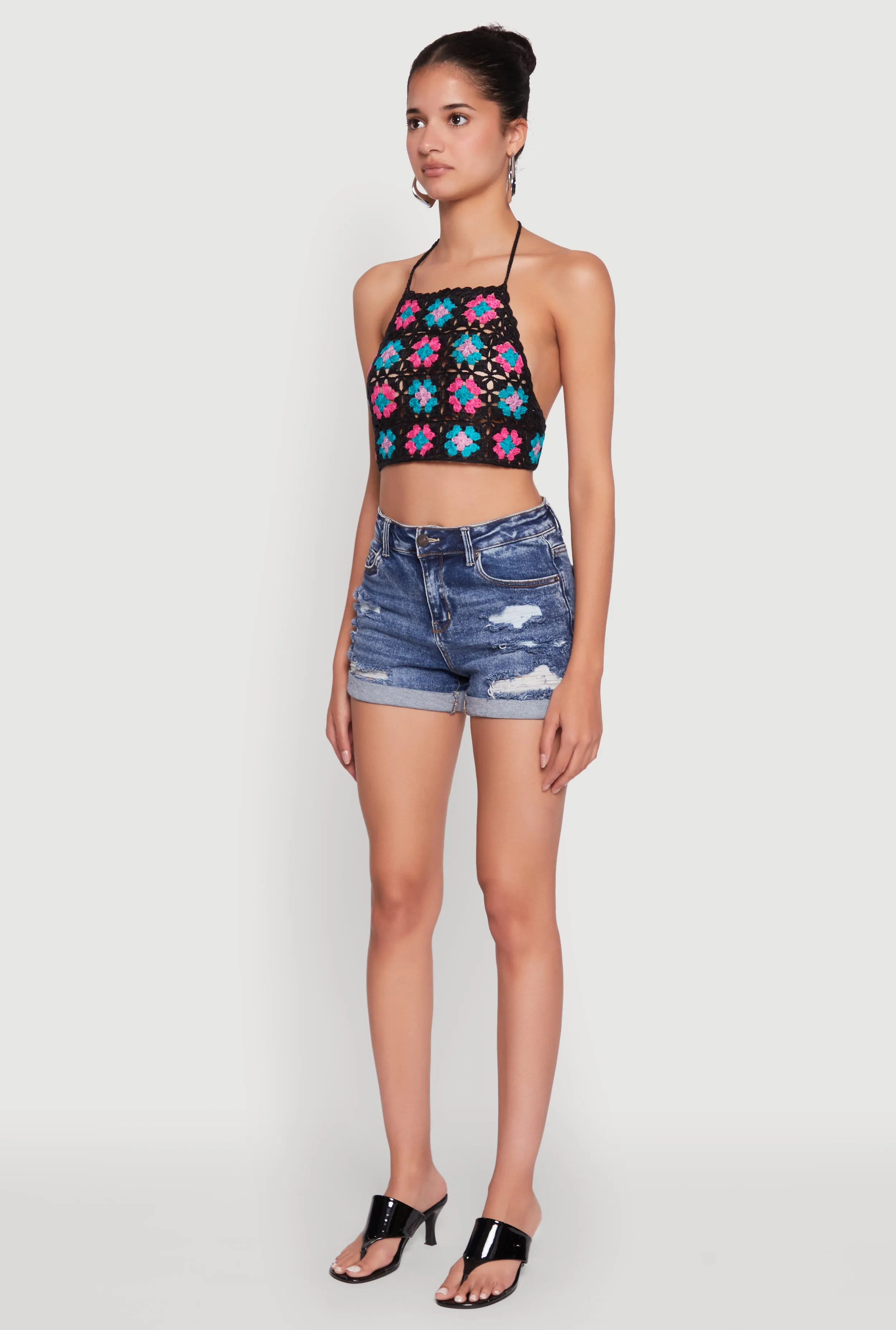 Trendy Patterned Crochet Tie Back Halter Crop Top sold by Rainbow product image thumbnail 5