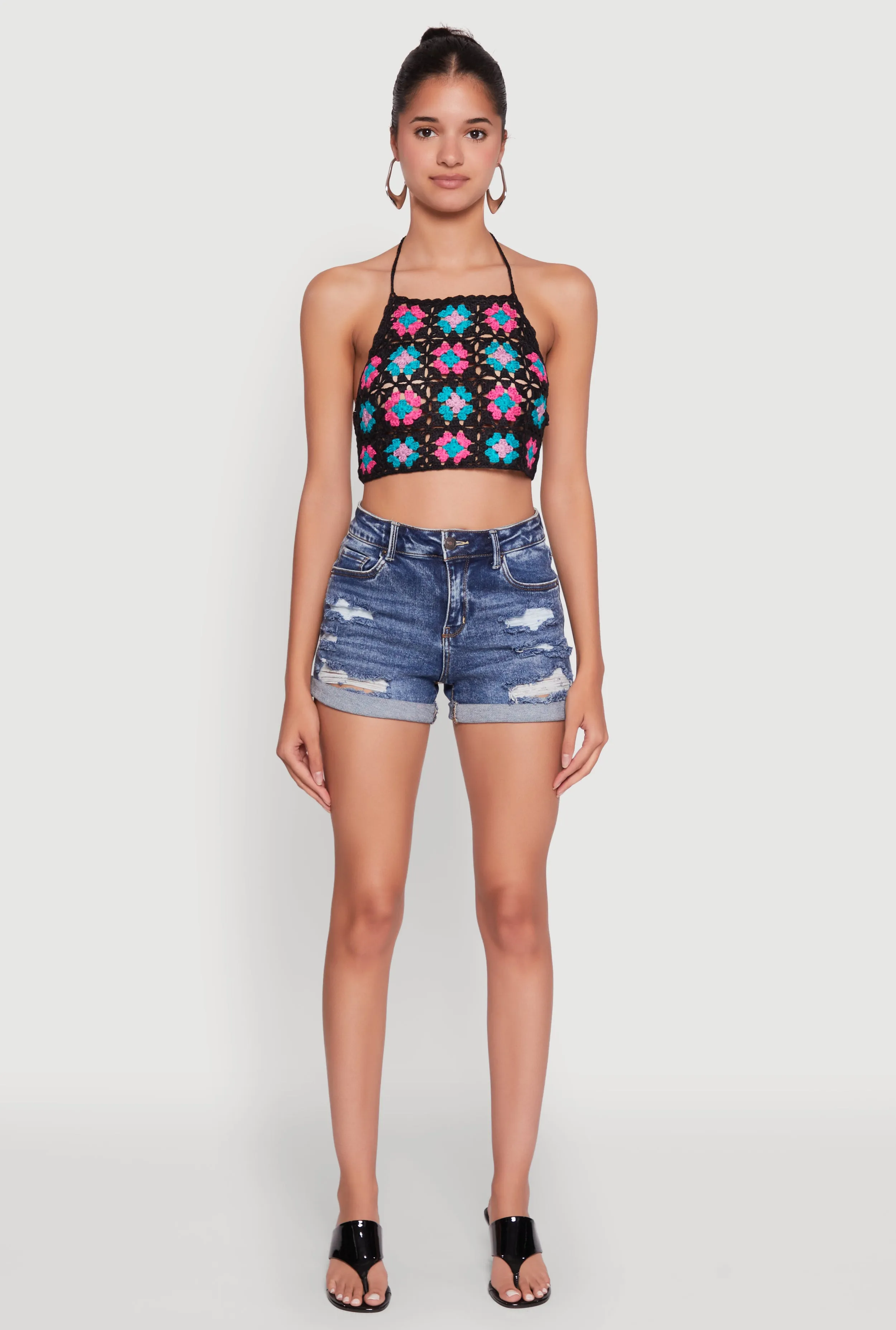 Trendy Patterned Crochet Tie Back Halter Crop Top sold by Rainbow product image thumbnail 3