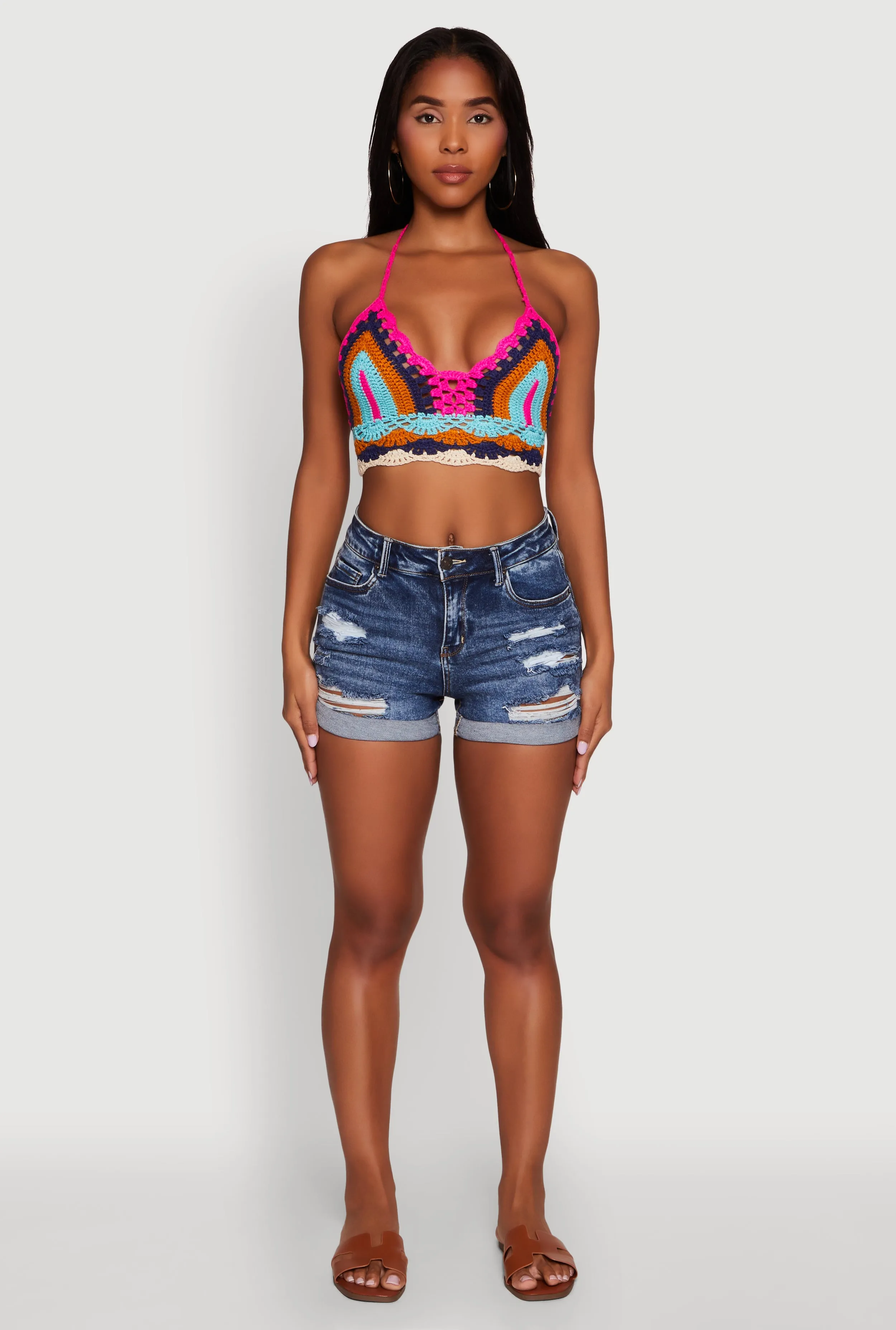 Trendy Crochet Patterned Cropped Halter Top sold by Rainbow product image thumbnail 3