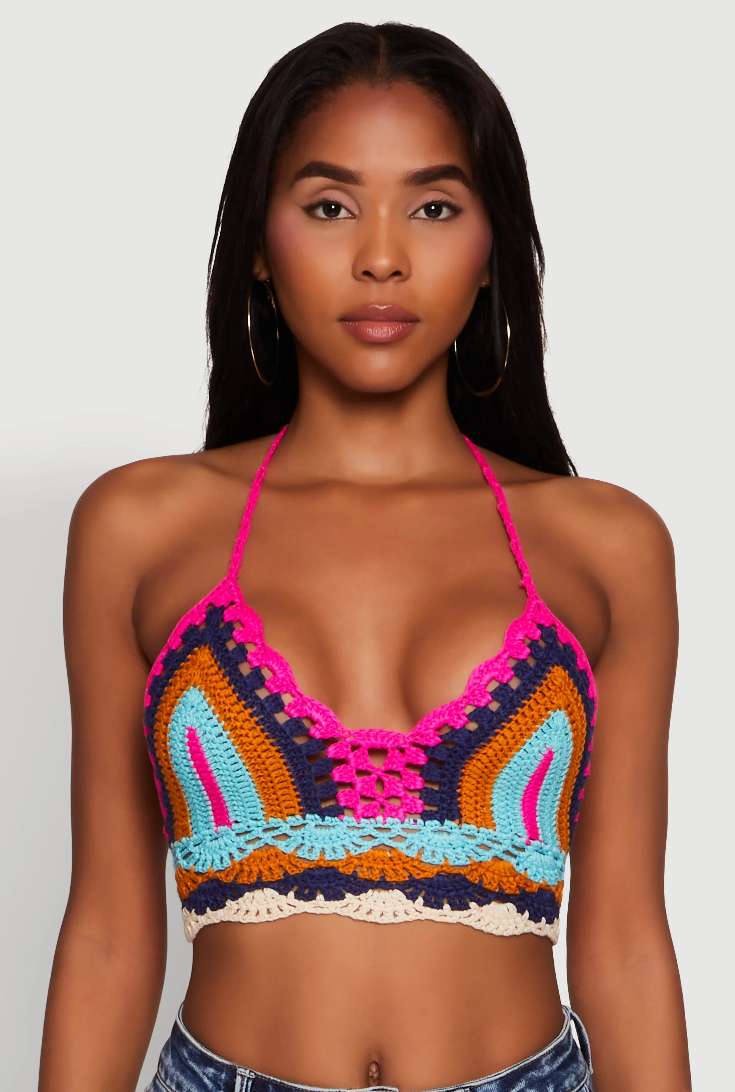 Trendy Crochet Patterned Cropped Halter Top sold by Rainbow product image thumbnail 2