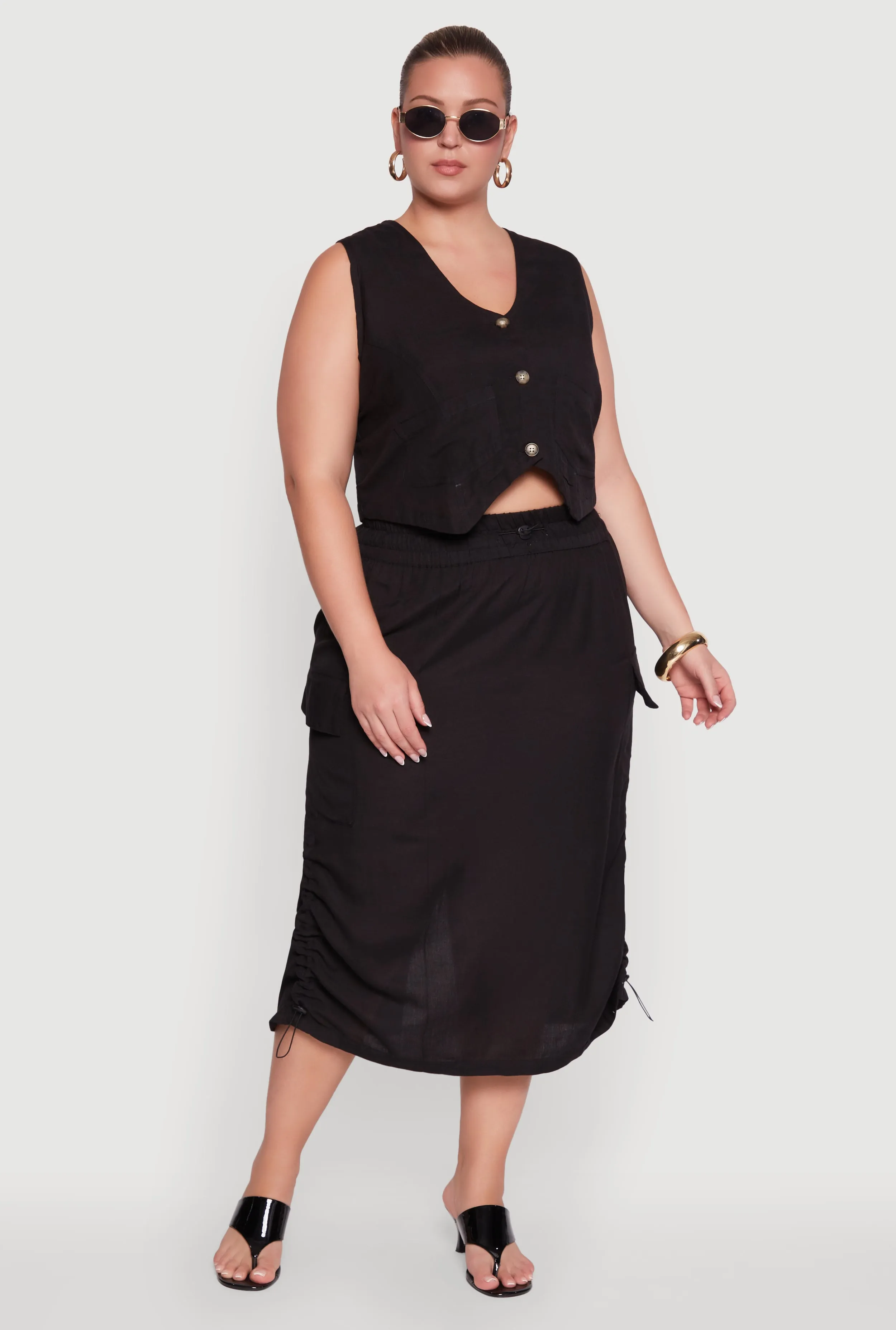 Plus Size Linen V-Neck Cropped Vest sold by Rainbow product image thumbnail 2