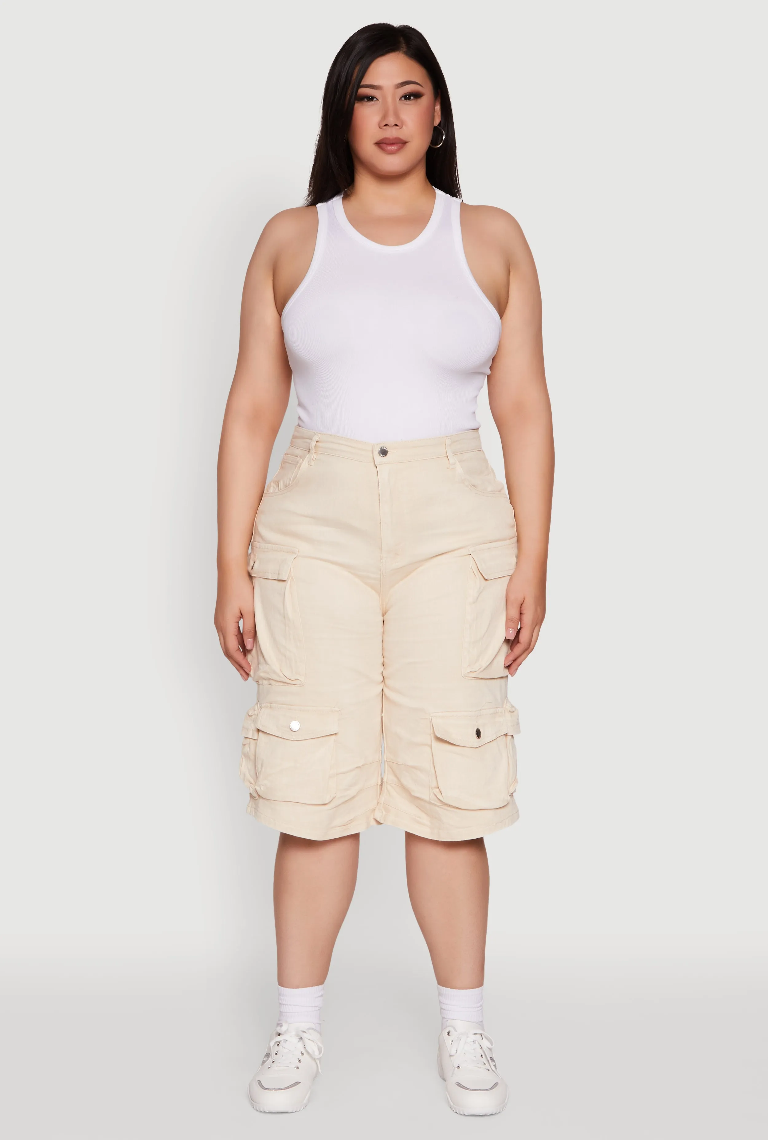 Plus Size Daisy High Waisted Acid Wash Cargo Denim Shorts sold by Rainbow product image thumbnail 2