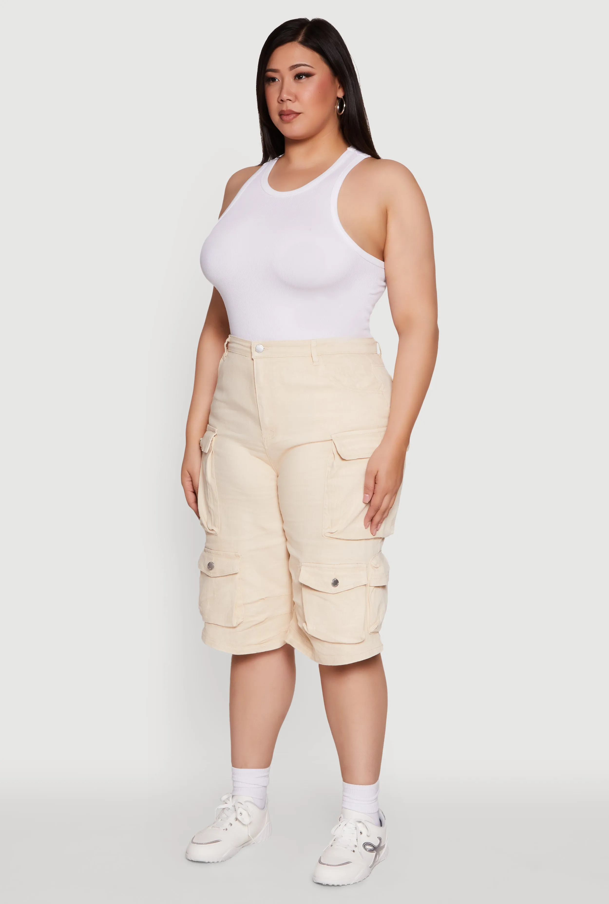 Plus Size Daisy High Waisted Acid Wash Cargo Denim Shorts sold by Rainbow product image thumbnail 3