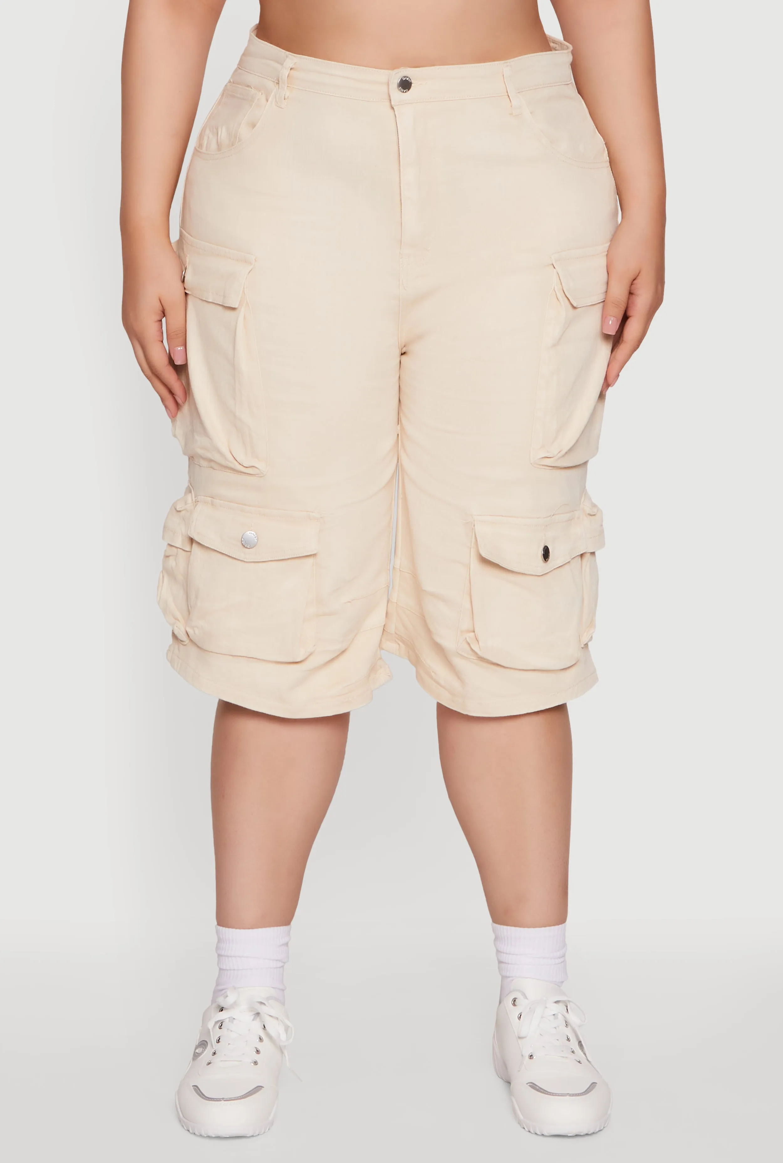 Plus Size Daisy High Waisted Acid Wash Cargo Denim Shorts sold by Rainbow product image thumbnail 5