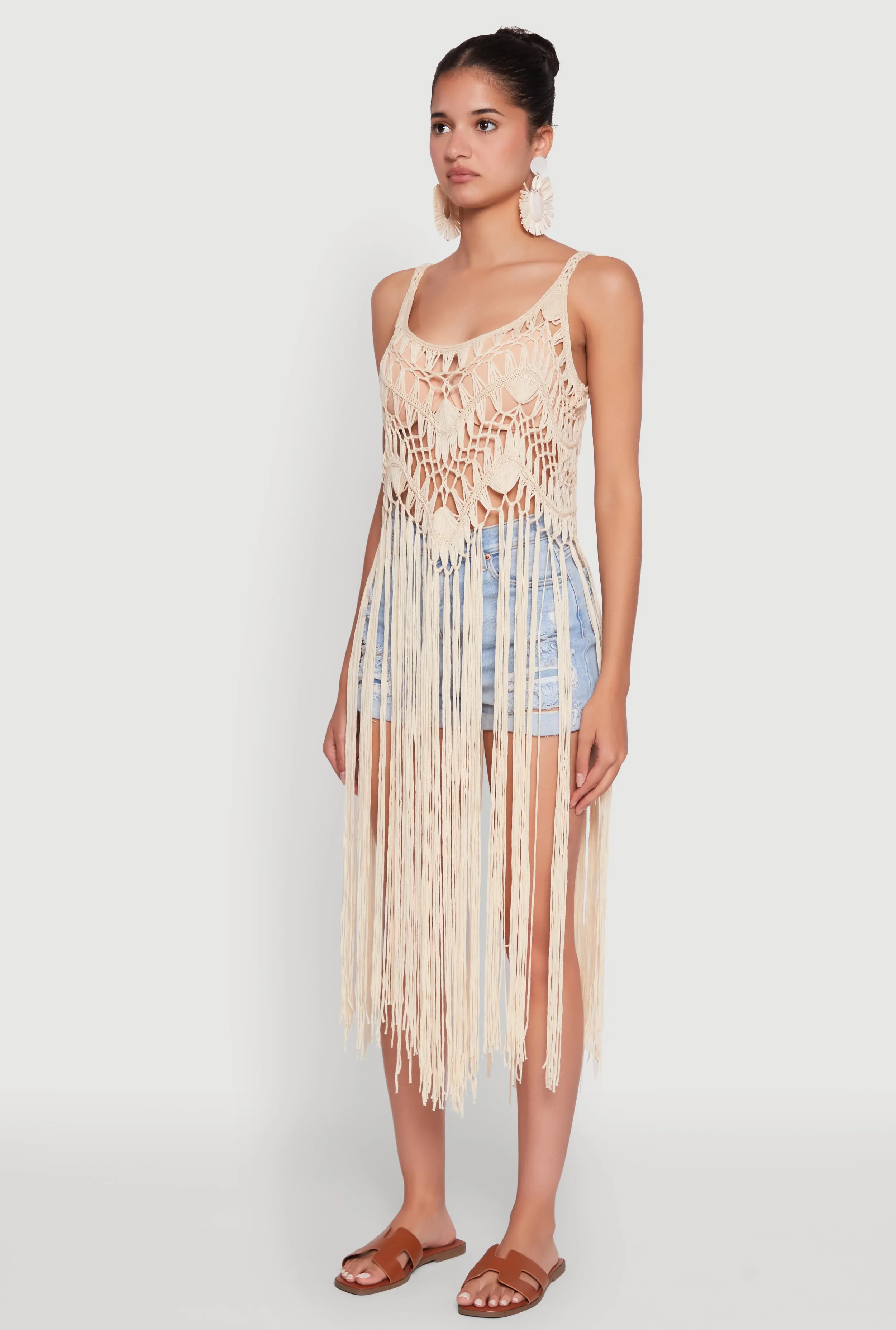 Trendy Crochet Scoop Neck Fringe Maxi Top sold by Rainbow product image thumbnail 3