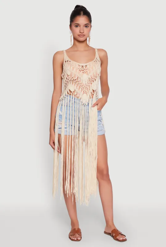 Trendy Crochet Scoop Neck Fringe Maxi Top sold by Rainbow