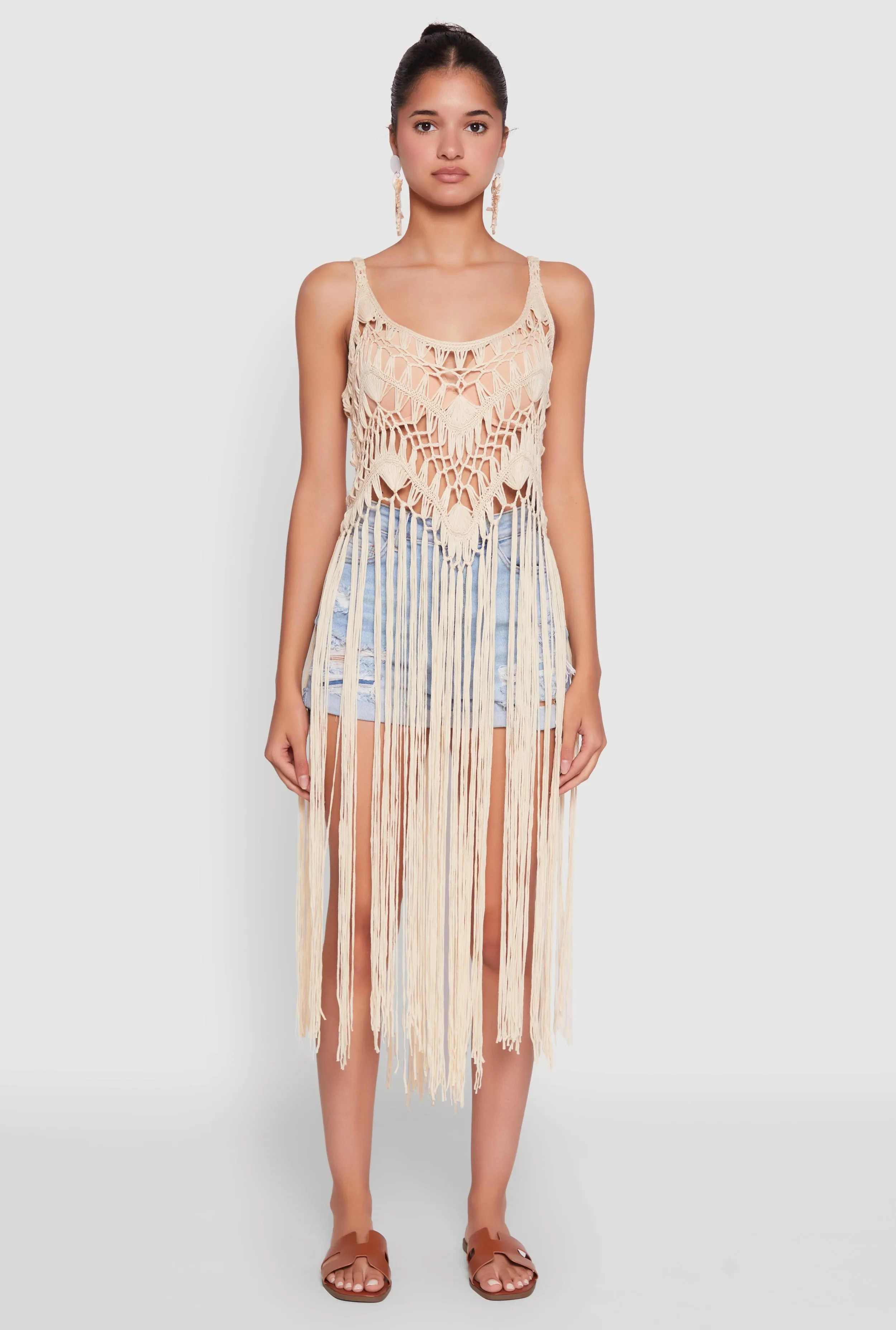 Trendy Crochet Scoop Neck Fringe Maxi Top sold by Rainbow product image thumbnail 2