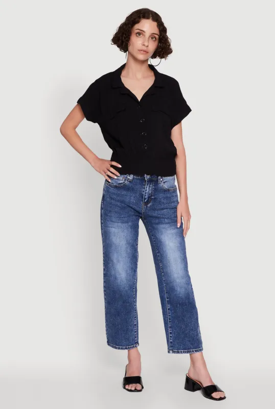 Trendy Button Front Smocked Waist Blouse sold by Rainbow