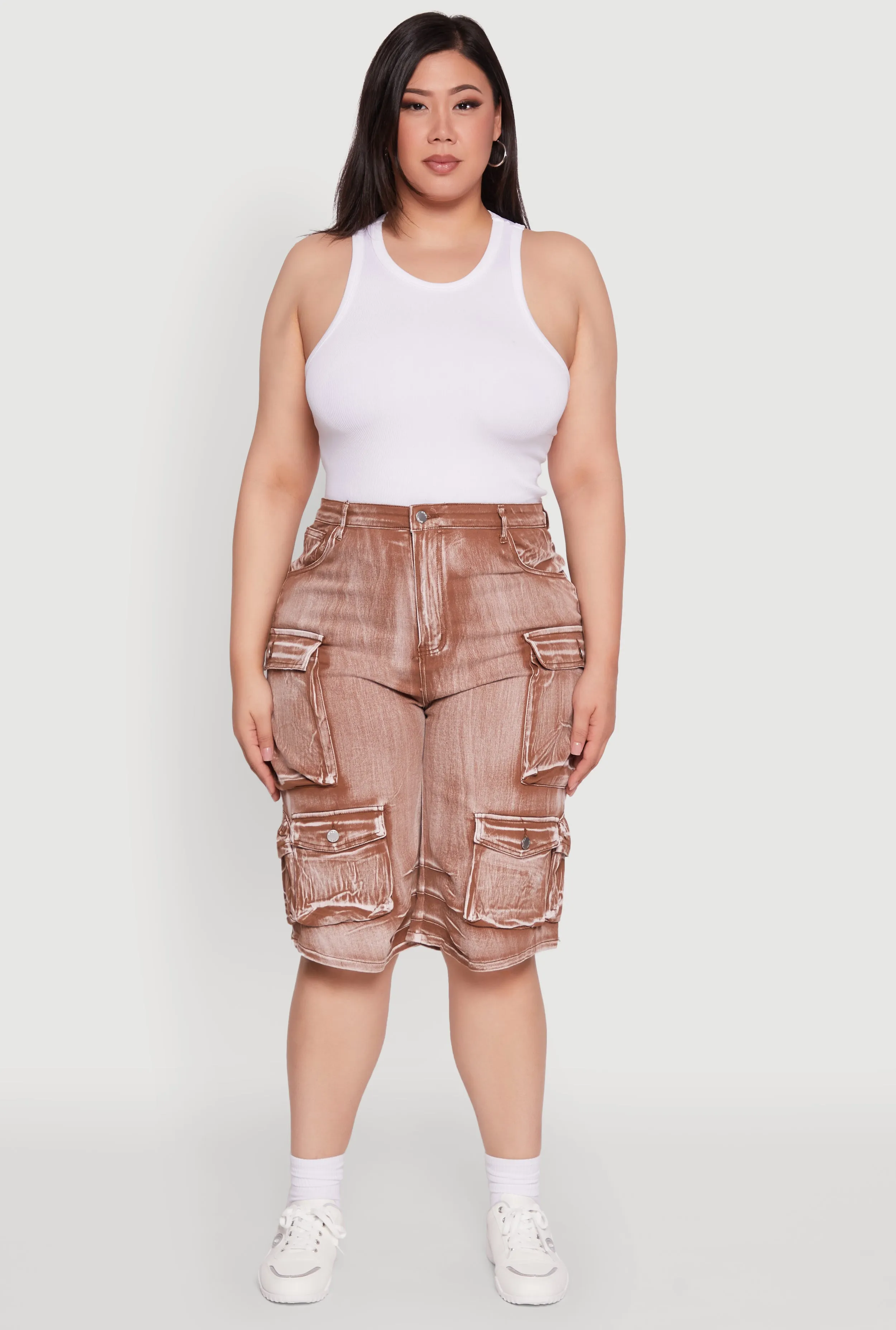 Plus Size Daisy High Waisted Acid Wash Cargo Denim Shorts sold by Rainbow product image thumbnail 2